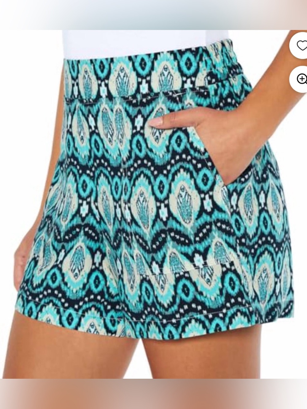 NWT Wildfox Teal Peacock Printed Shorts Pull On Pockets Casual Chino Sz Medium